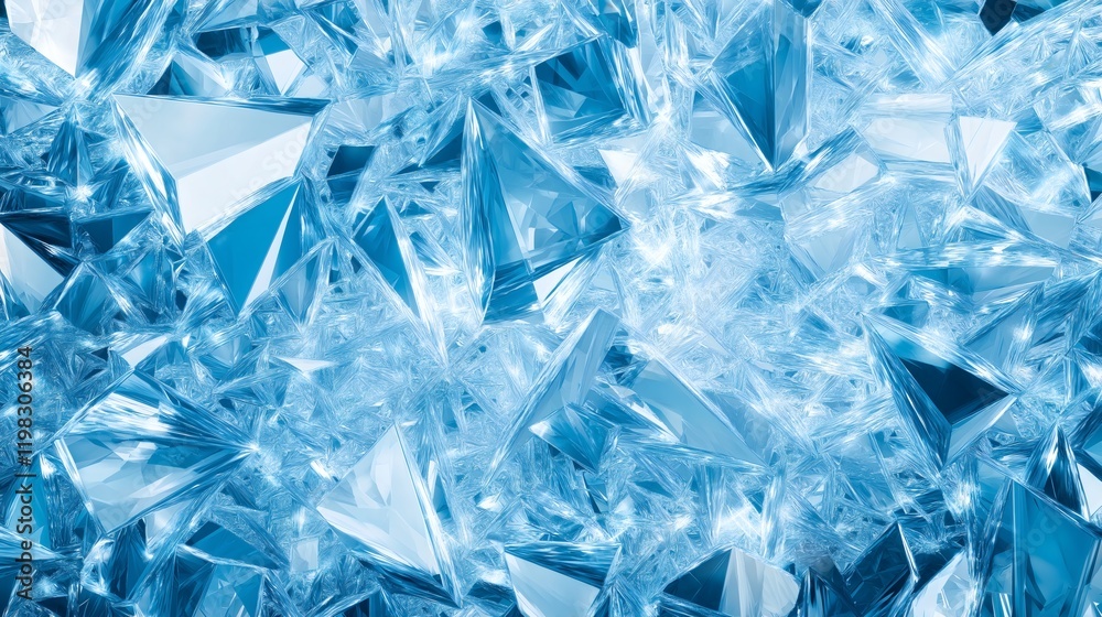 Dynamic 3D Background of Reflective Blue and White Ice Crystals