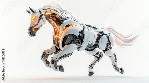 Wallpaper Mural Futuristic robotic horse in motion, white and orange glowing joints, isolated on white background. Torontodigital.ca