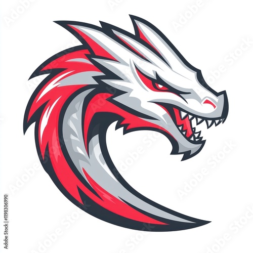 Wallpaper Mural Stylized dragon head facing right, red and grey with a white background, suitable for branding Torontodigital.ca
