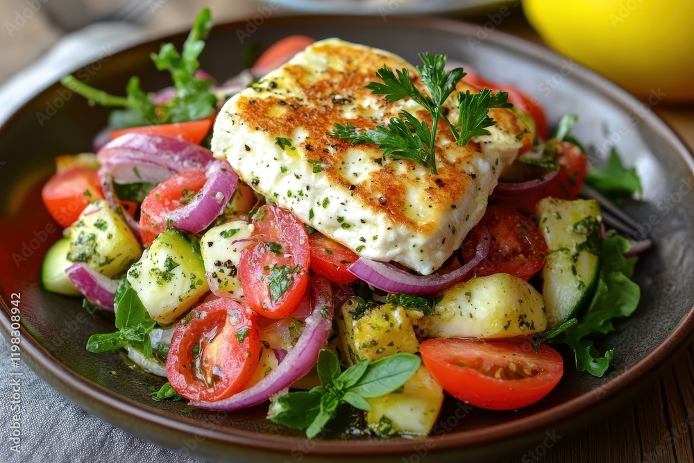 Cypriot salad featuring Halloumi in a bowl Cypriot salad featuring Halloumi in a bowl