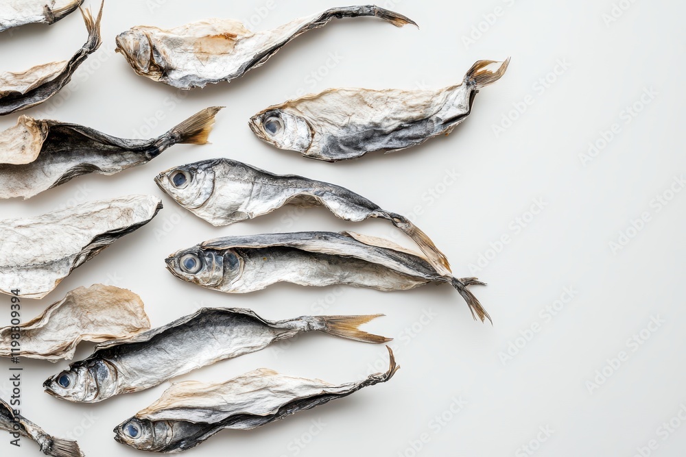 Dehydrated horse mackerel on light backdrop Dehydrated horse mackerel on light backdrop