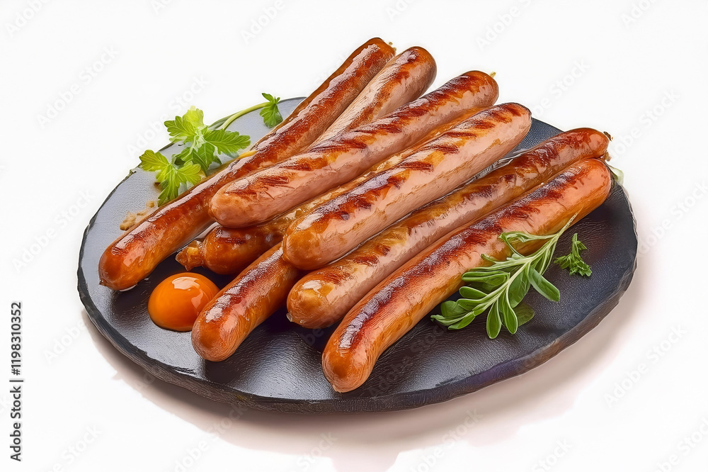 Grilled German Pork Sausages, munich sausage, isolated on white background. Grilled German Pork Sausages, munich sausage, isolated on white background.