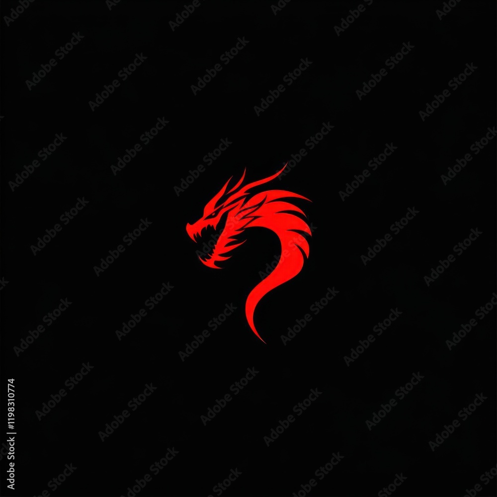 Red dragon profile on dark backdrop for gaming or graphic design Red dragon profile on dark backdrop for gaming or graphic design