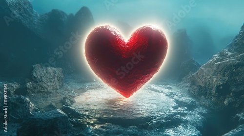 bold red heart surrounded by a halo of light, representing eternal love for Valentine's Day
