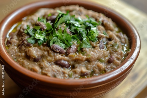 Ful medames a dish of mashed fava beans with vegetable oil from Egypt and Sudan