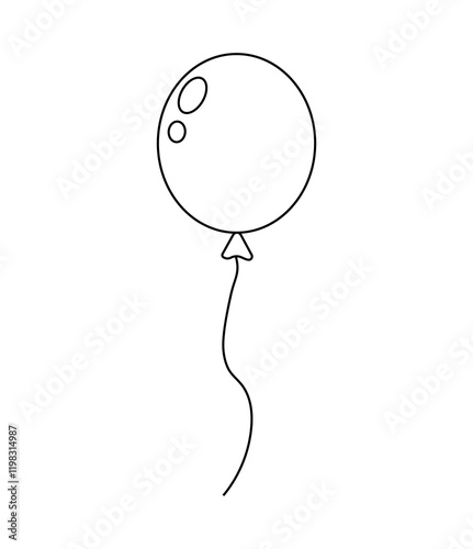 Simple outline of a balloon with string floating upward in a minimalist style