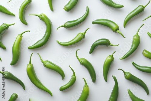 Green jalapenos on a white backdrop Clipped from the background Overhead view photo