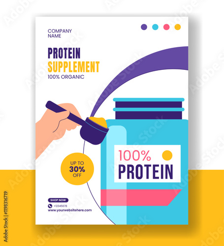 Vertical Poster Illustration Highlighting Protein Supplements in Flat Style