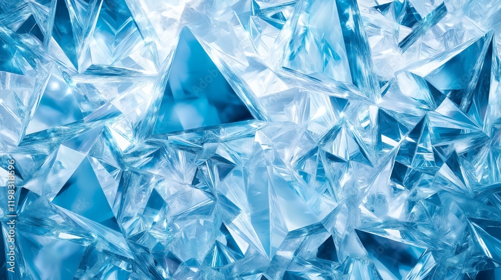 Dynamic 3D Background of Reflective Blue and White Ice Crystals Dynamic 3D Background of Reflective Blue and White Ice Crystals