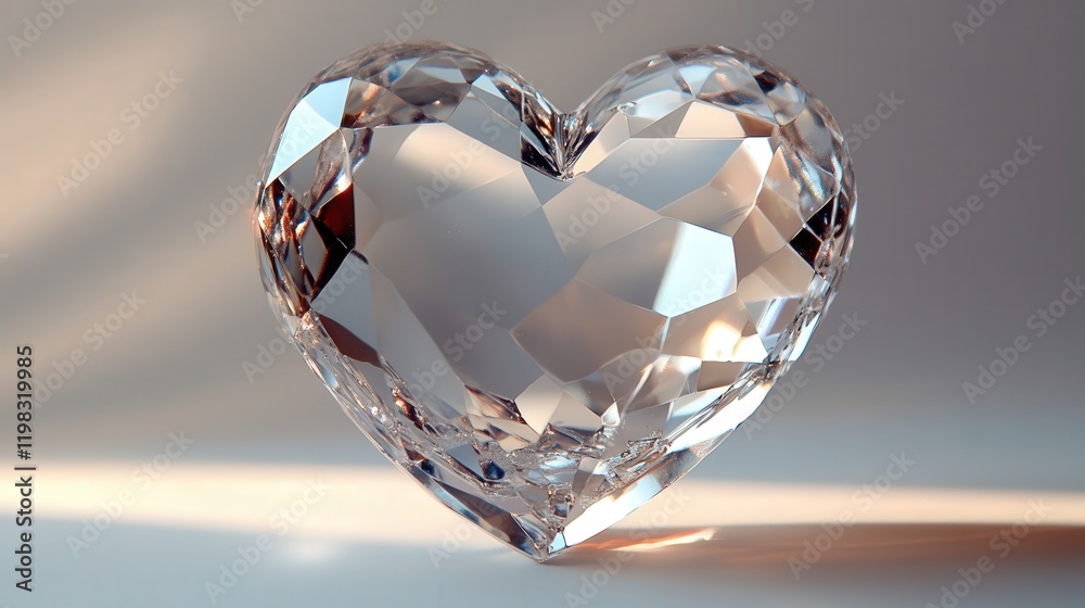 delicate crystal heart with shimmering facets, reflecting light beautifully for Valentine's Day delicate crystal heart with shimmering facets, reflecting light beautifully for Valentine's Day