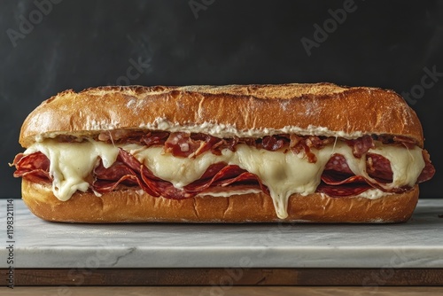 Italian hoagie with provolone ham prosciutto capicola salami and pepperoni photo