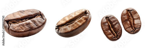 Roasted Coffee Beans Close up High Resolution Food Photography Beverage Caffeine Dark Brown on transparent background