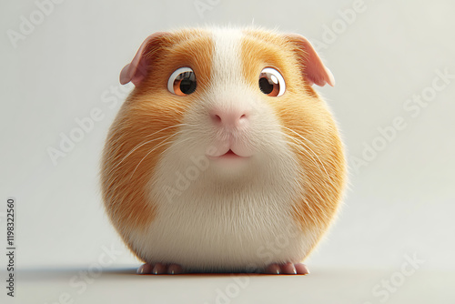 A cute, cartoonish guinea pig with large eyes and a fluffy body, evoking a sense of joy.