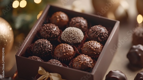 Elegant Gift Box with Assorted Brigadeiros, Featuring Decorative Toppings, Luxurious Flavors, and a Festive Presentation, Perfect for Celebrations, Parties, and Sweet Brazilian Treats photo