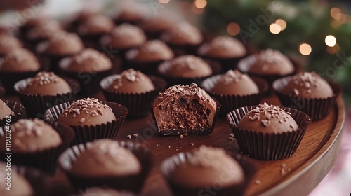 Close-Up of Traditional Brazilian Brigadeiros with Chocolate Sprinkles and Decorative Toppings, Highlighting Creamy Texture, Sweet Flavors, and a Classic Brazilian Party Dessert photo