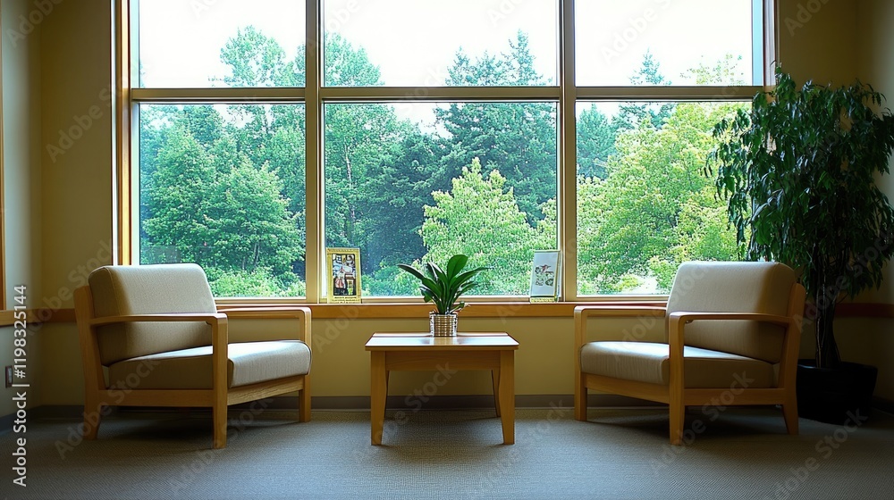 A cozy meeting space with comfortable chairs, a coffee table, and soft natural lighting. A cozy meeting space with comfortable chairs, a coffee table, and soft natural lighting.