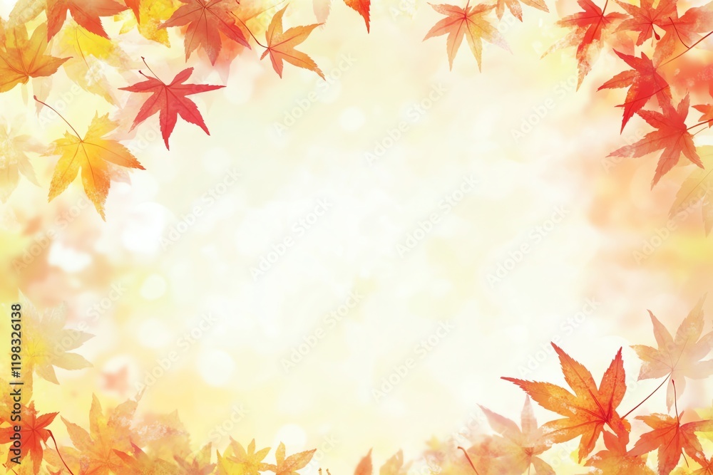 Vibrant autumn maple leaves with morning dew form a cozy frame, embracing a clean white center for your text. Vibrant autumn maple leaves with morning dew form a cozy frame, embracing a clean white center for your text.
