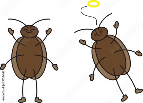 元気なゴキブリと駆除されたゴキブリのイラスト
