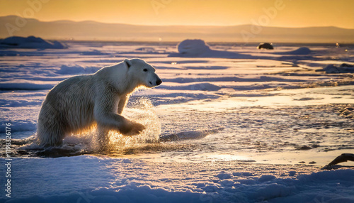 魚を狩るホッキョクグマ