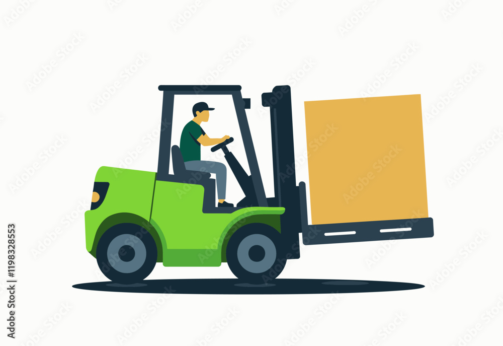 Vibrant Green Forklift in Action: Elevating Pallets for Efficient Supply Chain Management and Logistics Vibrant Green Forklift in Action: Elevating Pallets for Efficient Supply Chain Management and Logistics