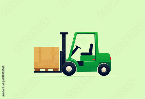 Innovative Bright Green Forklift Lifting a Pallet: Visual Representation of Modern Logistics and Supply Chain Excellence