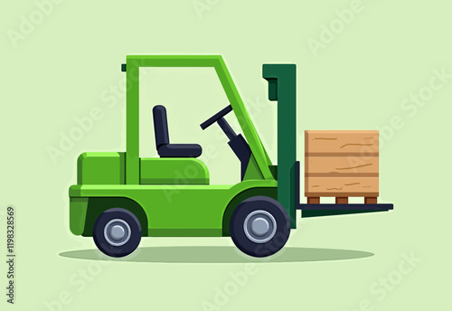 Bright Green Forklift Lifting a Pallet: A Dynamic Logistics Icon for Modern Warehousing Solutions