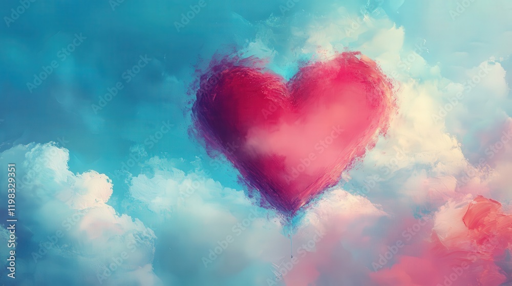 painting with soft, dreamy clouds surrounding it, symbolizing the ethereal and unconditional love on Valentine's Day. painting with soft, dreamy clouds surrounding it, symbolizing the ethereal and unconditional love on Valentine's Day.