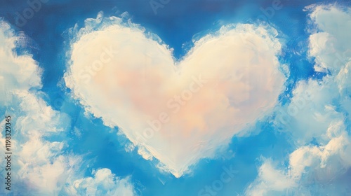 painting with soft, dreamy clouds surrounding it, symbolizing the ethereal and unconditional love on Valentine's Day.