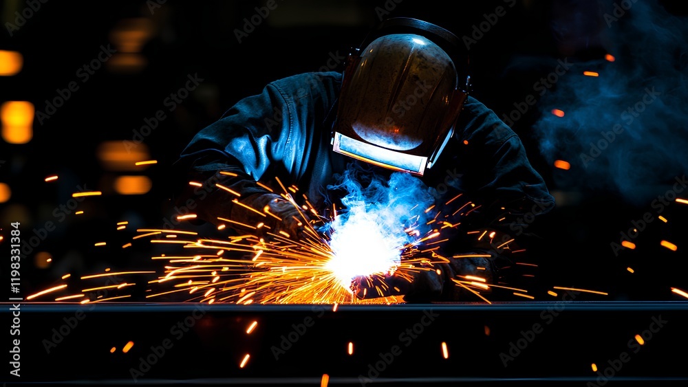 Skilled Welder at Work with Bright Sparks in Action Skilled Welder at Work with Bright Sparks in Action