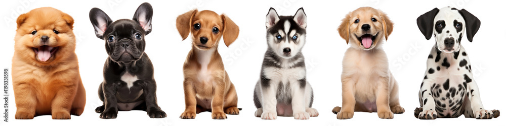 Obraz premium PNG Adorable puppies showcasing diversity, isolated element set, transparent background