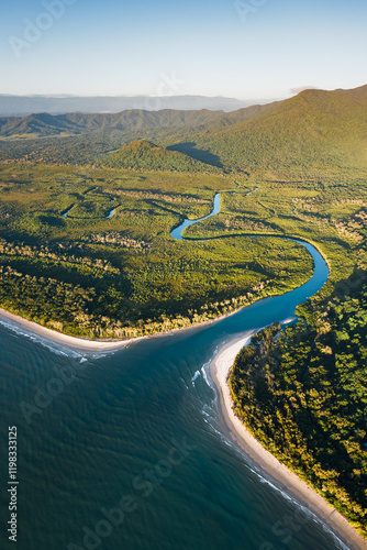 Aerial view of Cape Tribulation, Daintree National park, Queensland, Australia