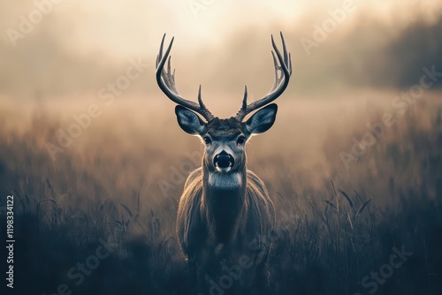 Male white tailed buck with antlers