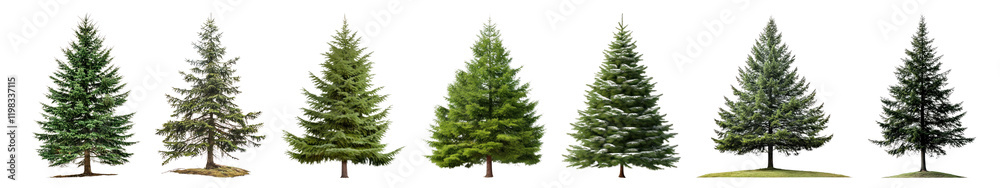 PNG Variety of evergreen trees displayed, isolated element set, transparent background PNG Variety of evergreen trees displayed, isolated element set, transparent background