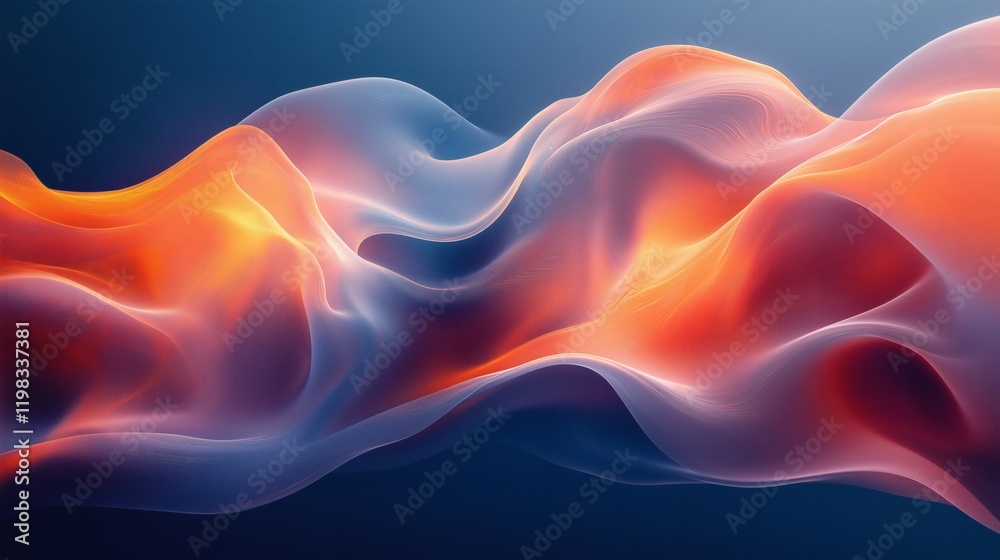 Abstract 3D Background of Smooth Flowing Waves with Light and Shadow Play