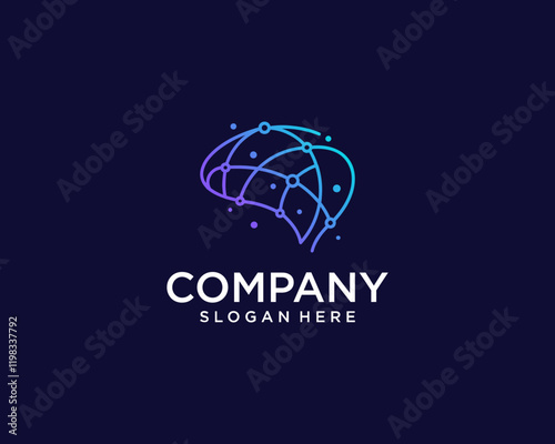 Line art technology brain logo