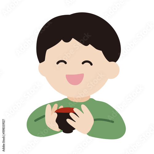 汁椀を持つ男の子のベクターイラスト