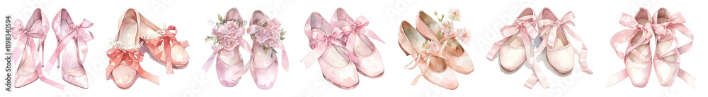 PNG Elegant pink ballet shoes collection, isolated element set, transparent background PNG Elegant pink ballet shoes collection, isolated element set, transparent background