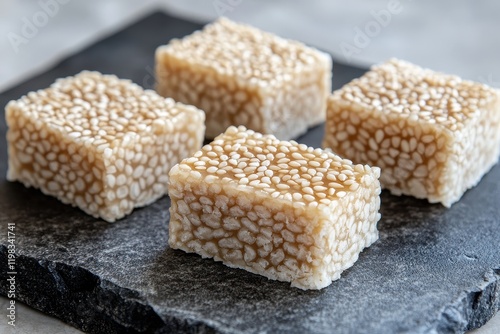 Piece of rice cake with sesame flavor photo