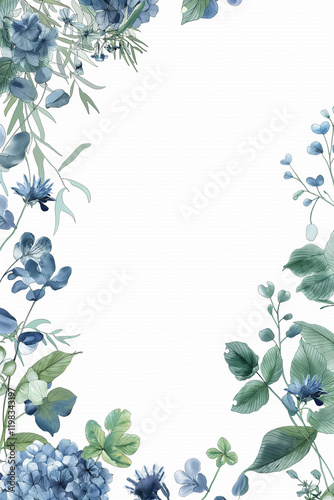 Elegant blue hydrangeas and green leaves creating a stunning border