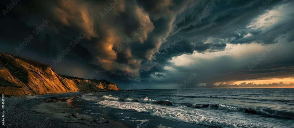 Naklejka premium Stormy Seascape with Dramatic Clouds