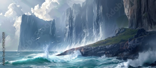 Ocean Waves Crashing Against Majestic Cliffs