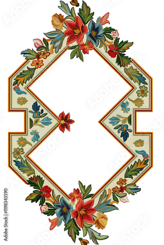 Floral diamond frame with colorful flowers and leaves creating an elegant border