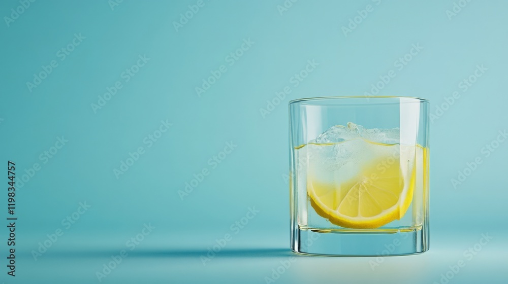 Refreshing Glass of Lemonade with Ice on Soft Blue Background Perfect for Summer Beverages and Refreshing Drink Ideas in Modern Minimalism Style Refreshing Glass of Lemonade with Ice on Soft Blue Background Perfect for Summer Beverages and Refreshing Drink Ideas in Modern Minimalism Style