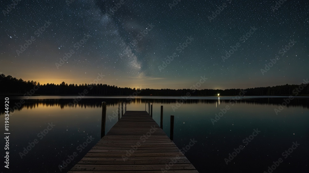 dock lake,Starry Sky Reflecting on a Quiet Lake and Empty Dock
dock lake,Starry Sky Reflecting on a Quiet Lake and Empty Dock