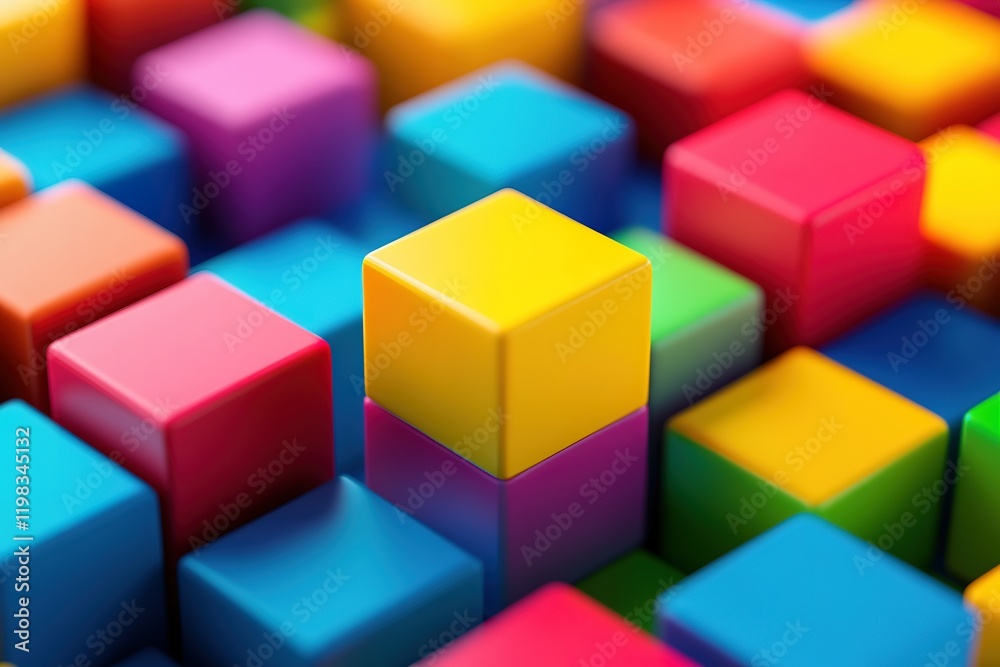 Colorful cube with a yellow square in the middle Colorful cube with a yellow square in the middle