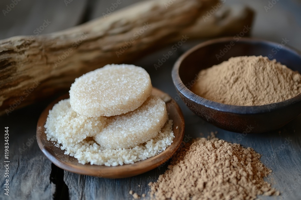 Rice cakes dusted with sweet soybean powder Rice cakes dusted with sweet soybean powder