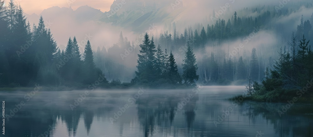 Misty Mountain Lake at Dawn Misty Mountain Lake at Dawn