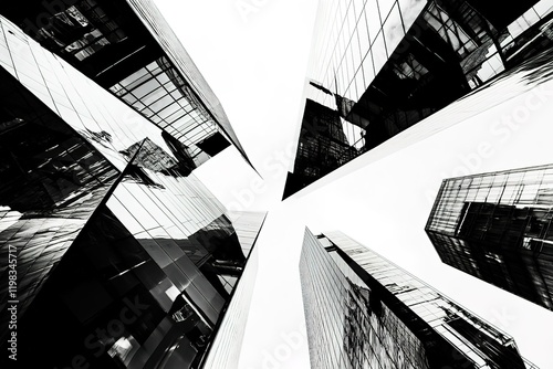 City skyline with tall buildings and a white background