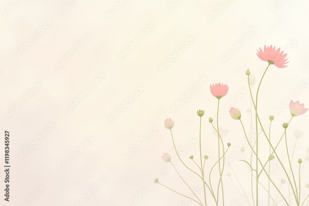 Naklejka premium Minimalist Delicate Pink Flowers in Peaceful Style with Copy Space