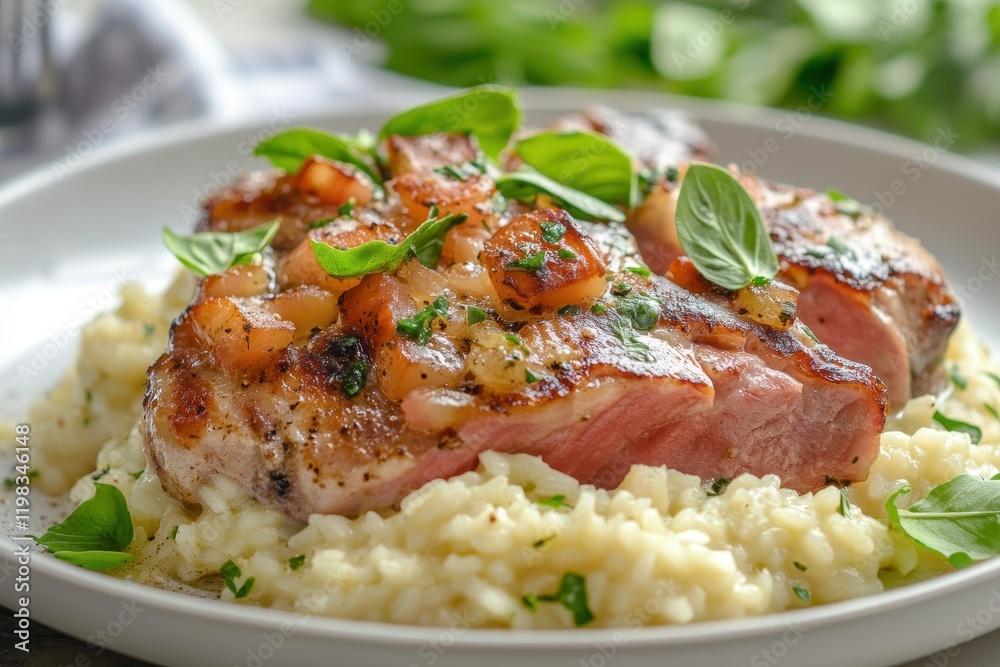 Roman style saltimbocca served with risotto Roman style saltimbocca served with risotto